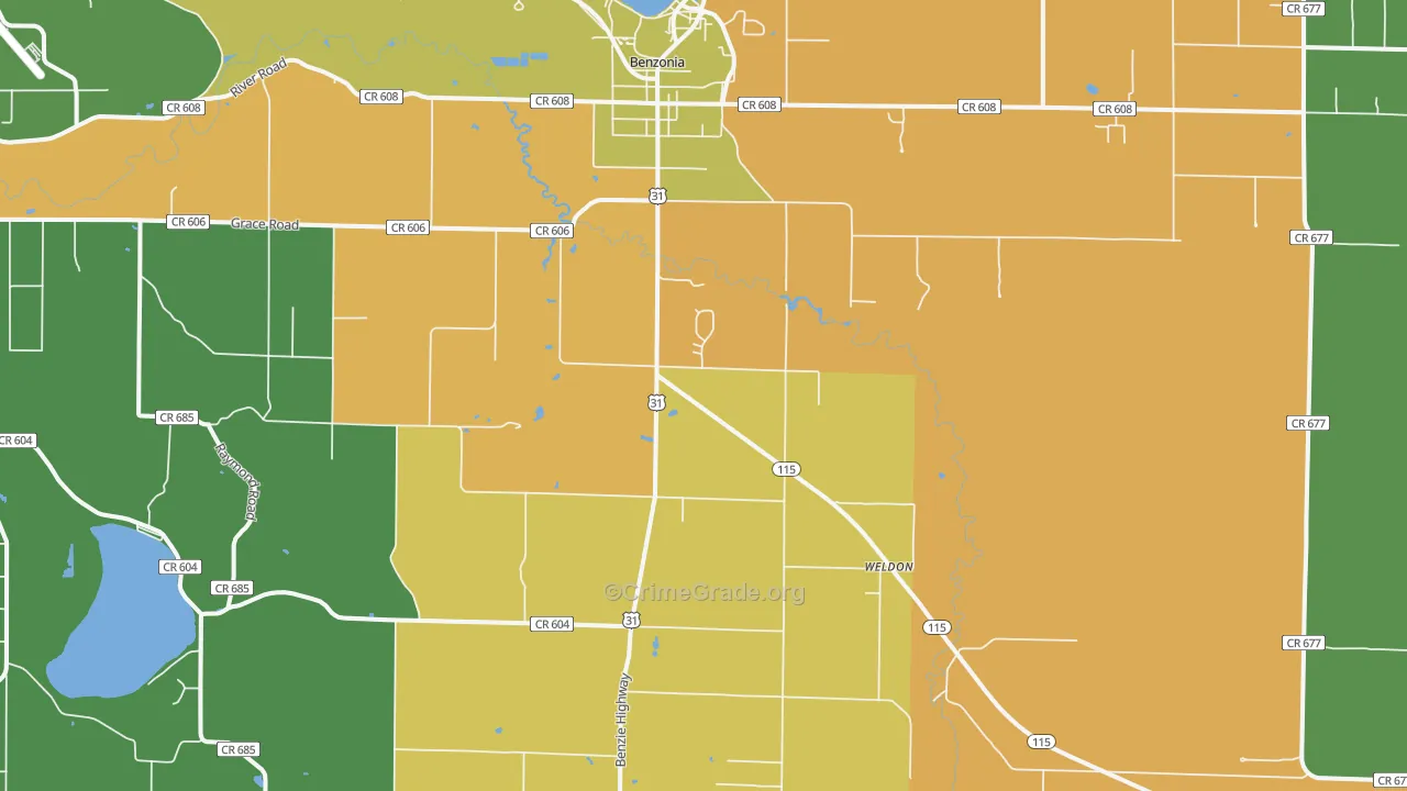 Benzonia, MI Map of Assault Rates