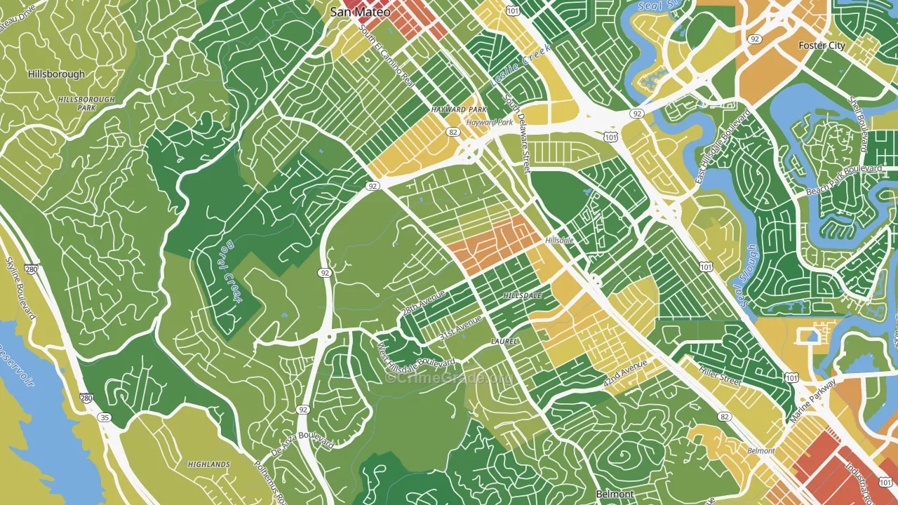 Beresford, San Mateo, CA Map of Assault Rates