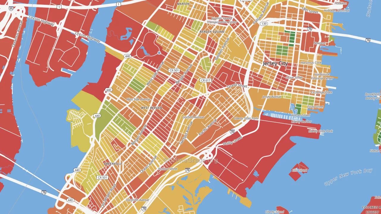 Bergen-Lafayette, Jersey City, NJ Map of Assault Rates