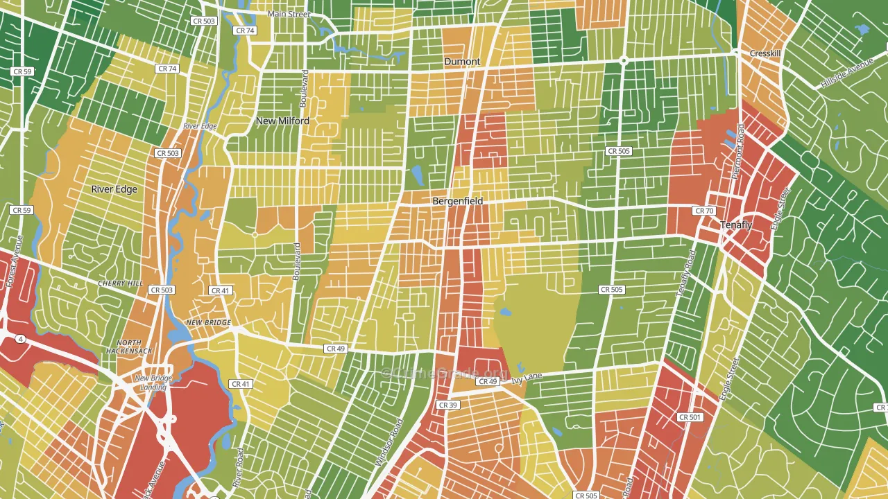 Bergenfield, NJ Map of Assault Rates