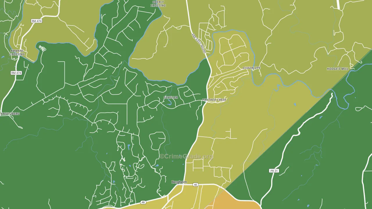 Bergheim, TX Map of Assault Rates