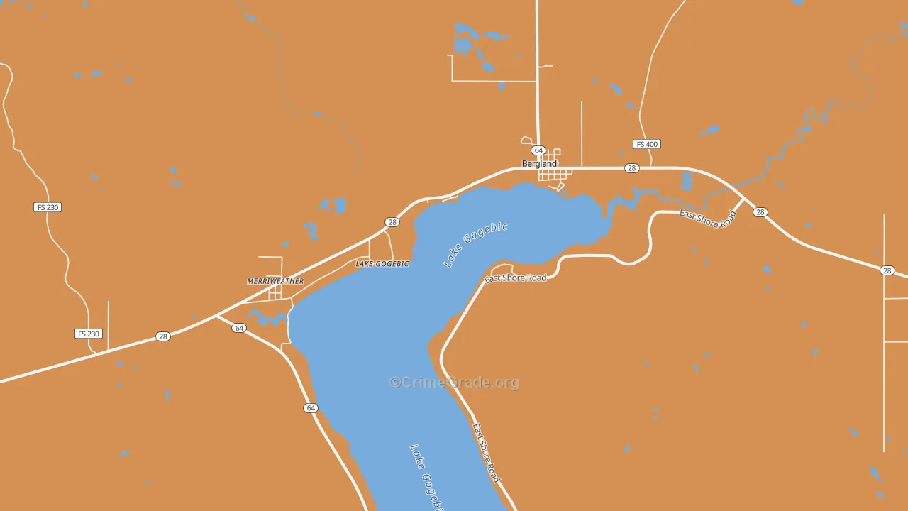 Bergland, MI Map of Assault Rates