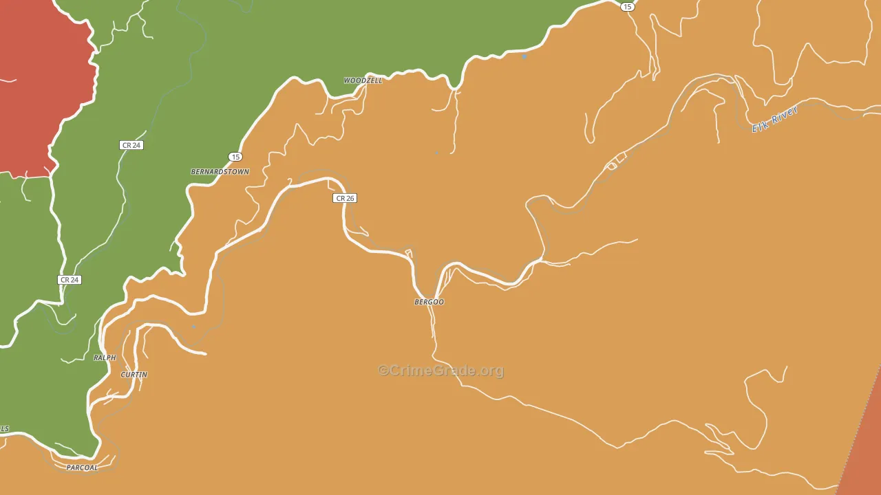Bergoo, WV Map of Assault Rates
