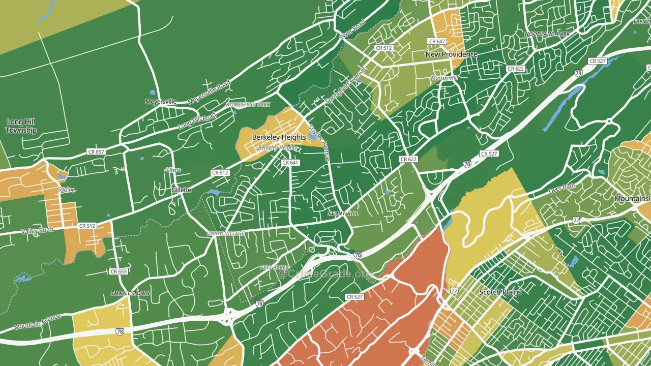 Berkeley Heights, NJ Map of Assault Rates