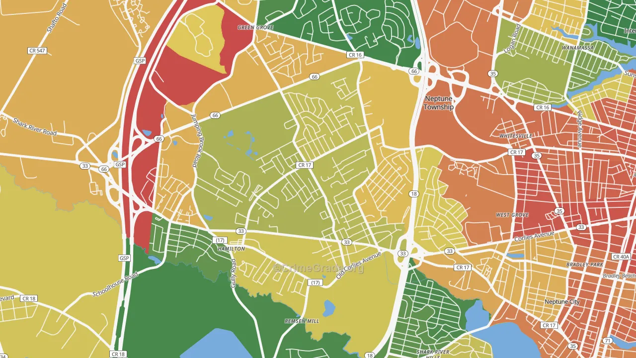 Berkley Estates, Neptune, NJ Map of Assault Rates