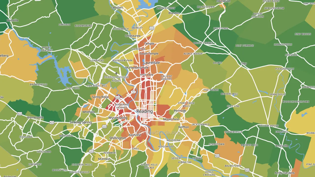 Berks County, PA Map of Assault Rates