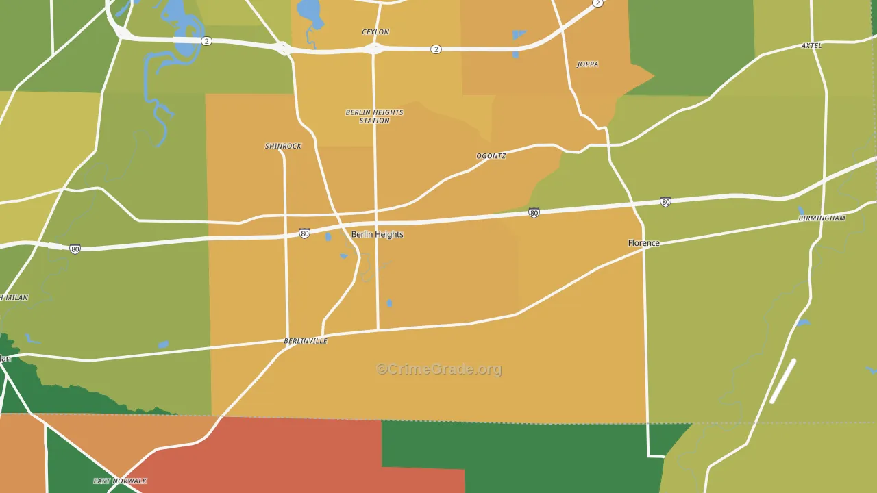 Berlin Heights, OH Map of Assault Rates