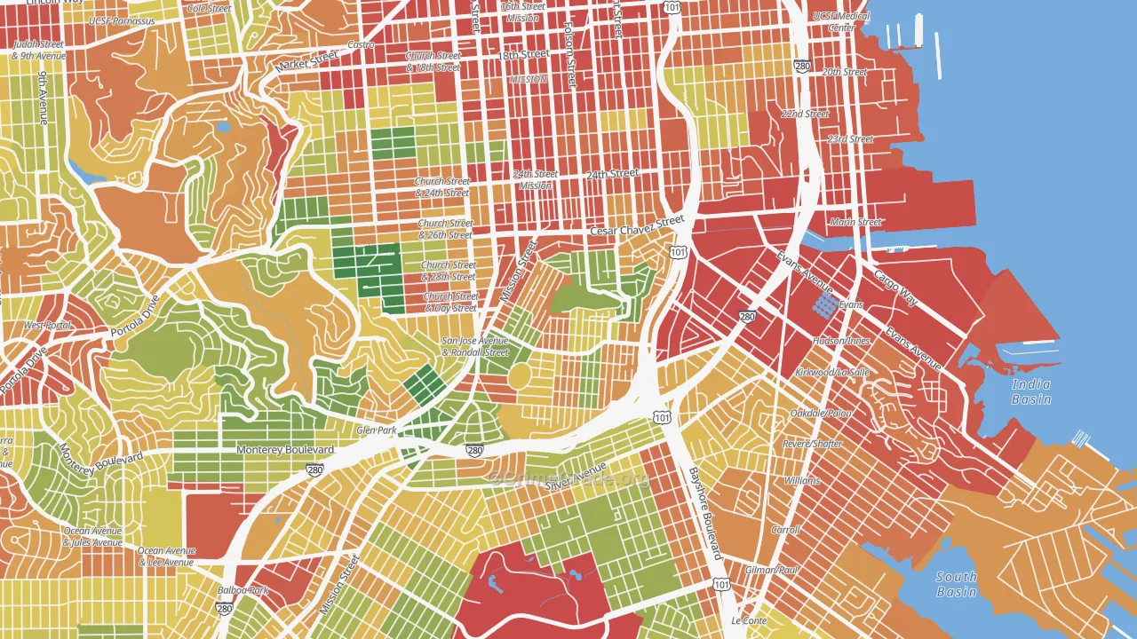 Bernal Heights, San Francisco, CA Map of Assault Rates