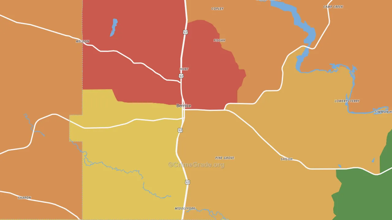 Bernice, LA Map of Assault Rates