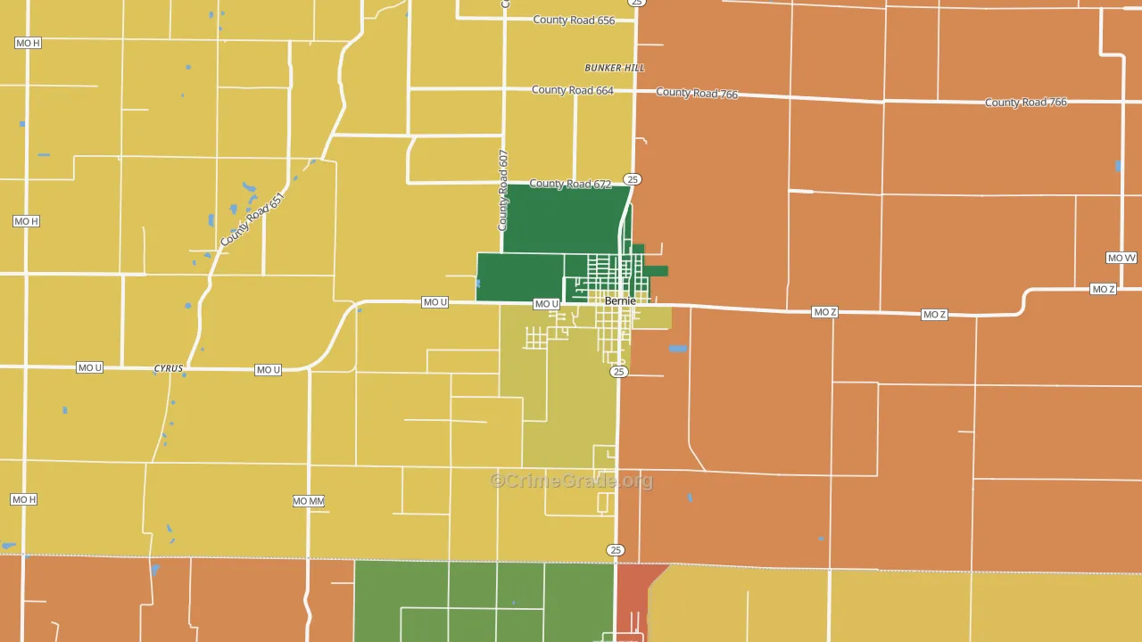 Bernie, MO Map of Assault Rates