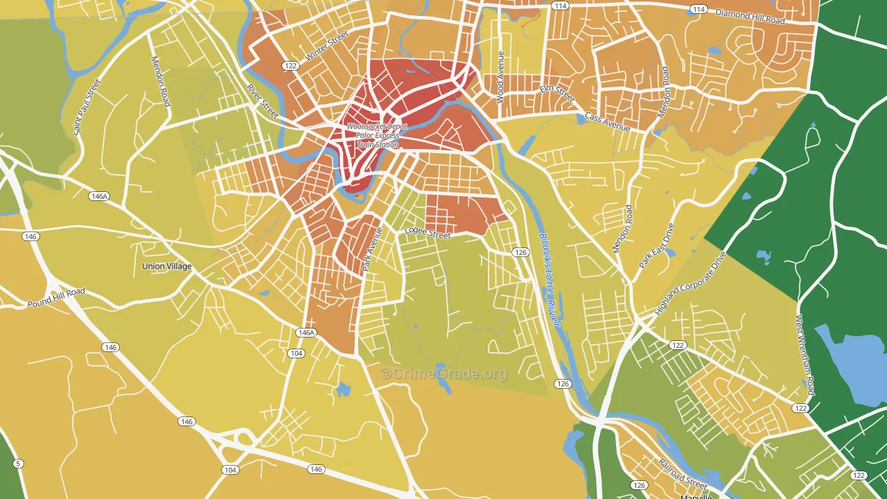 Bernon Heights, Woonsocket, RI Map of Assault Rates