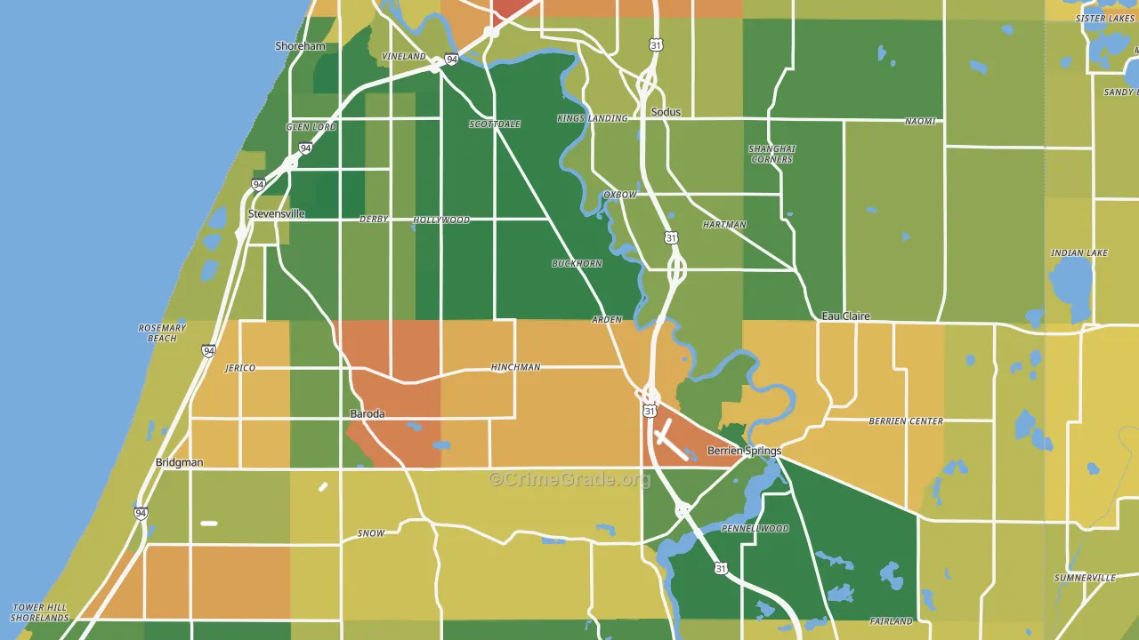Berrien County, MI Map of Assault Rates