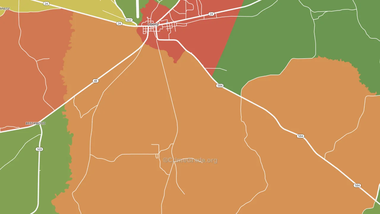 Berwick, MS Map of Assault Rates