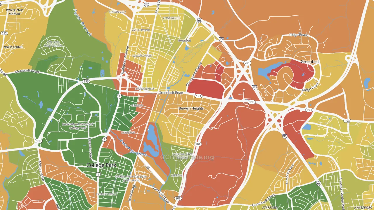 Berwyn Heights, MD Map of Assault Rates