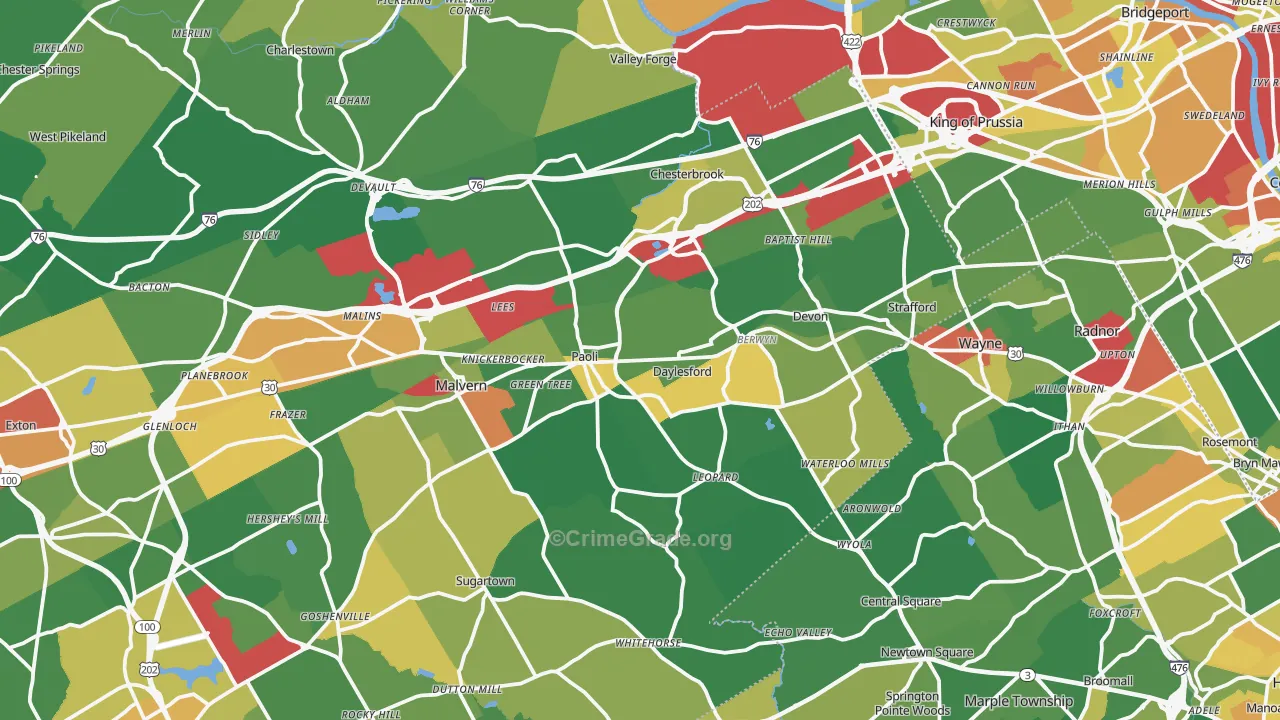 Berwyn, PA Map of Assault Rates
