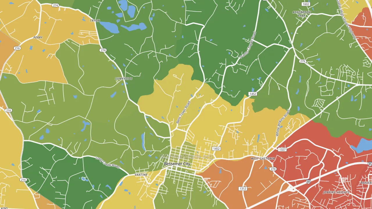 Bessemer City, NC Map of Assault Rates