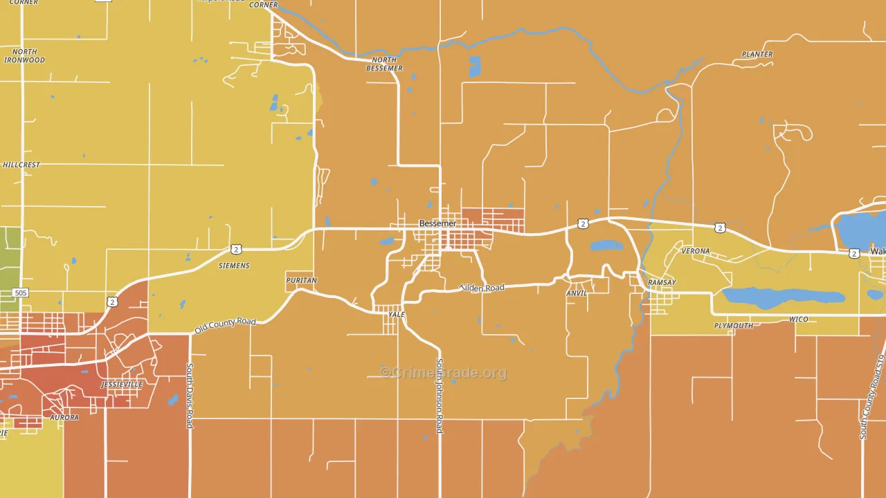 Bessemer, MI Map of Assault Rates