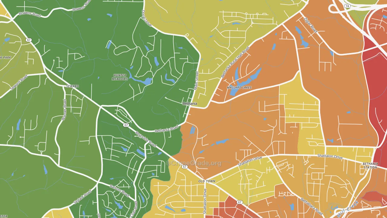 Bethania, NC Map of Assault Rates