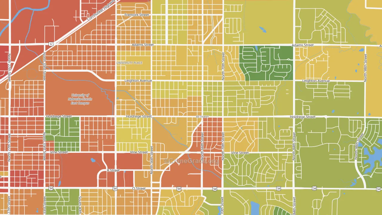 Bethany, Lincoln, NE Map of Assault Rates