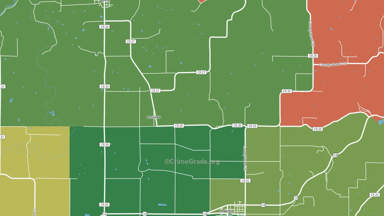 Bethany, MN Map of Assault Rates