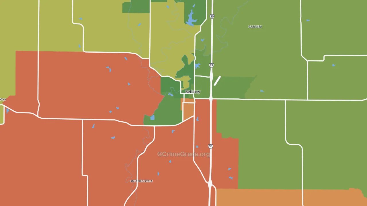 Bethany, MO Map of Assault Rates