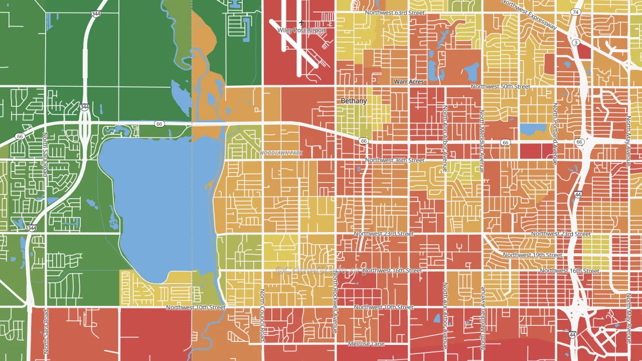 Bethany, OK Map of Assault Rates