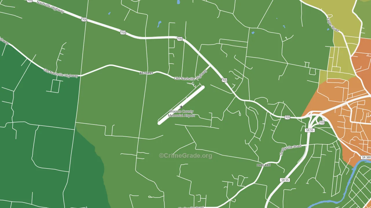 Bethany, TN Map of Assault Rates