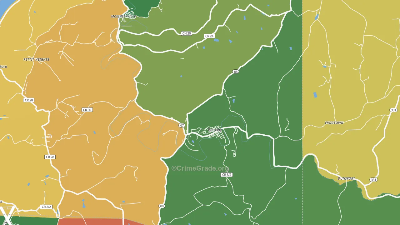 Bethany, WV Map of Assault Rates