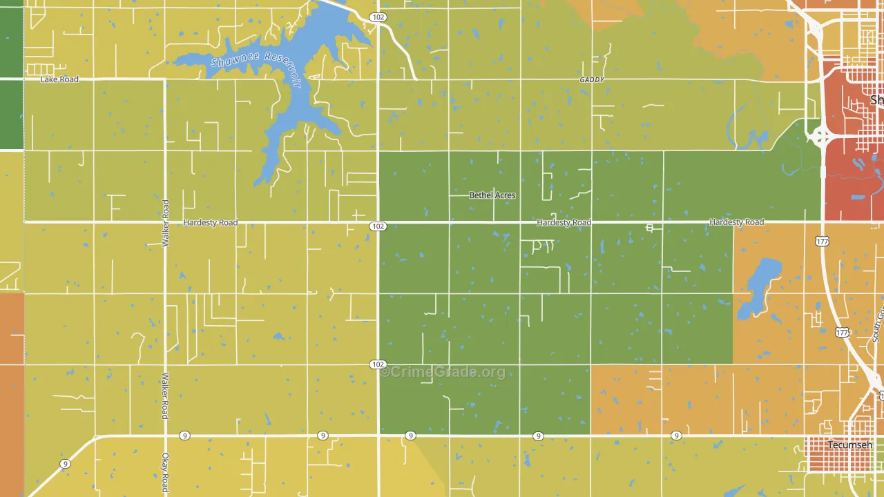 Bethel Acres, OK Map of Assault Rates