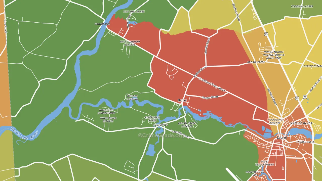 Bethel, DE Map of Assault Rates