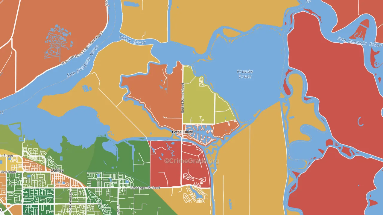 Bethel Island, CA Map of Assault Rates
