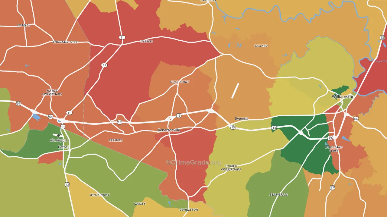 Bethel, NC Map of Assault Rates