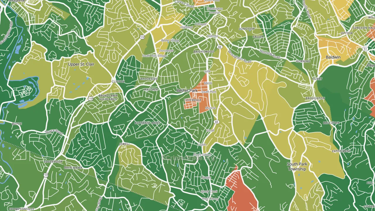 Bethel Park, PA Map of Assault Rates