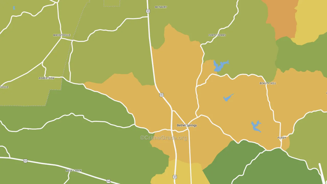 Bethel Springs, TN Map of Assault Rates