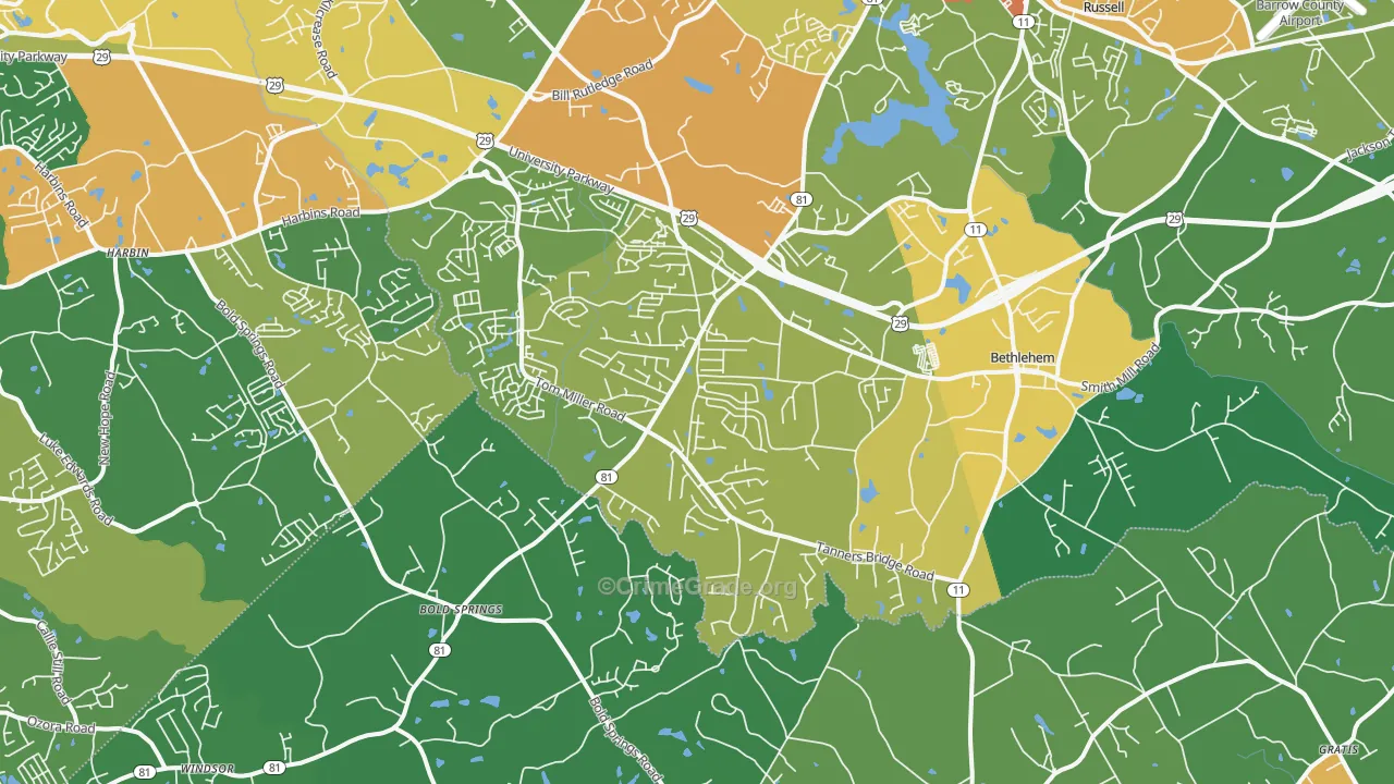 Bethlehem, GA Map of Assault Rates