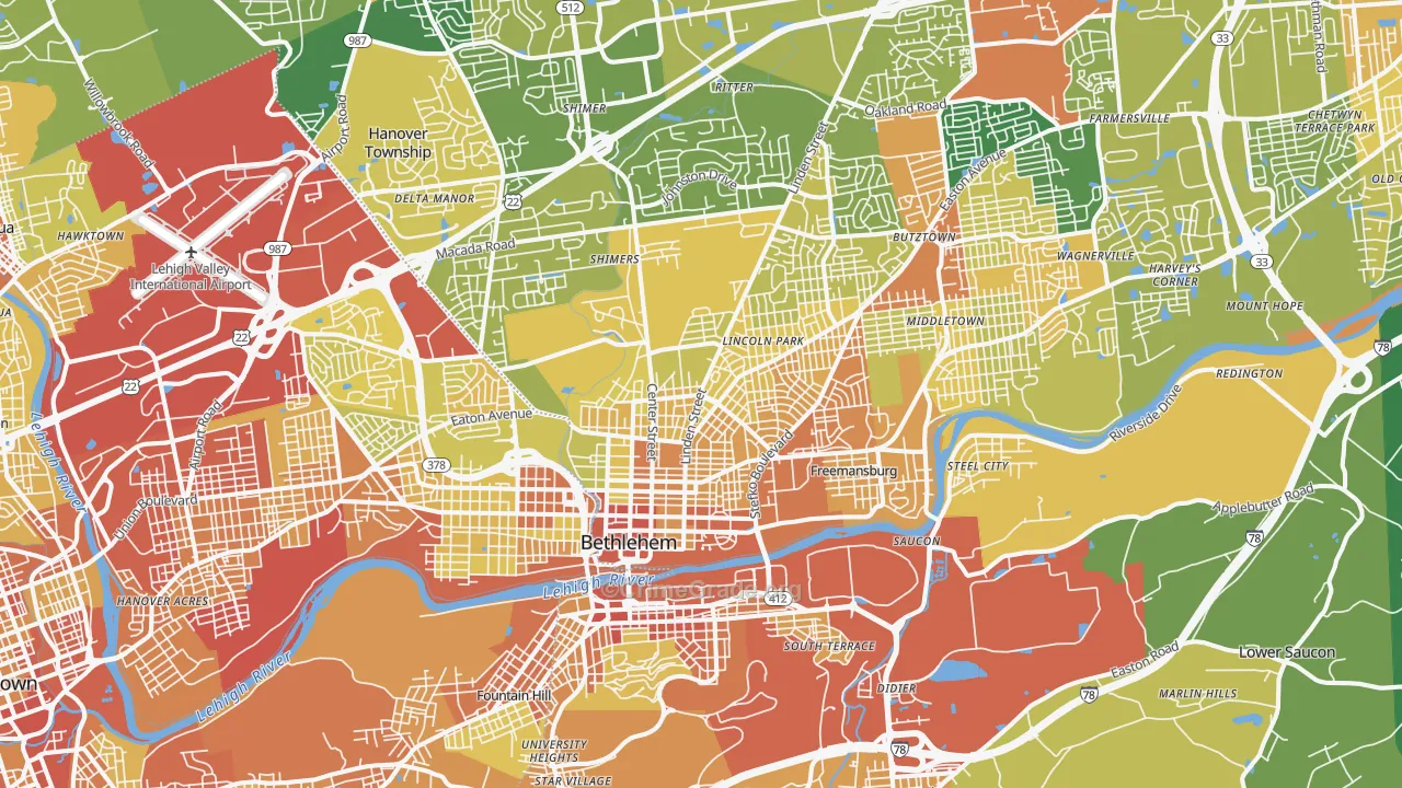 Bethlehem, PA Map of Assault Rates