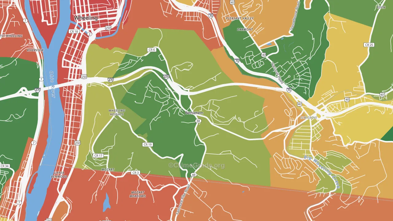 Bethlehem, WV Map of Assault Rates