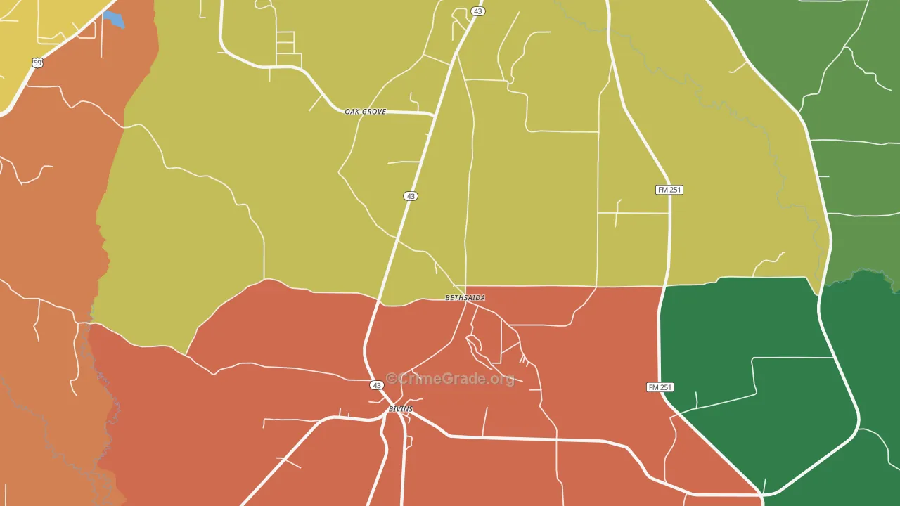 Bethsaida, TX Map of Assault Rates