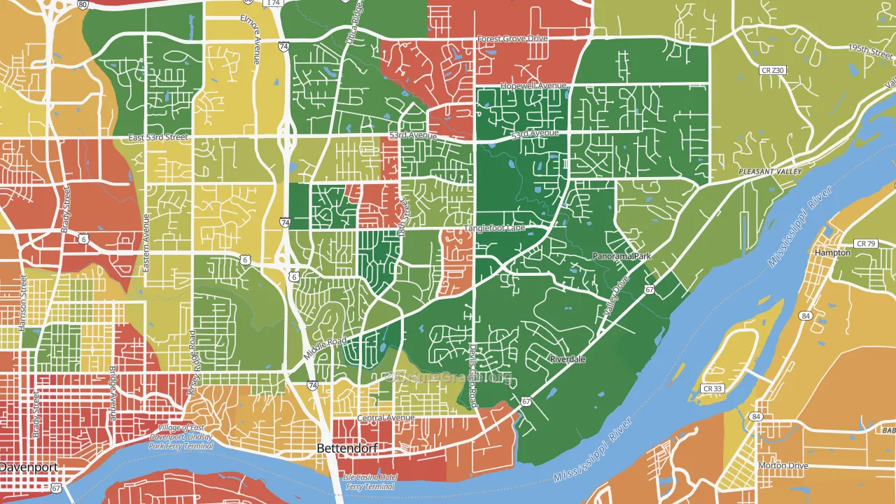 Bettendorf, IA Map of Assault Rates