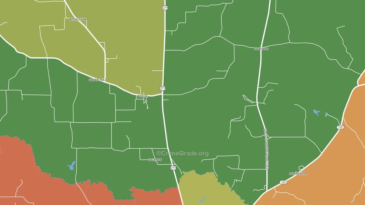 Bettie, TX Map of Assault Rates