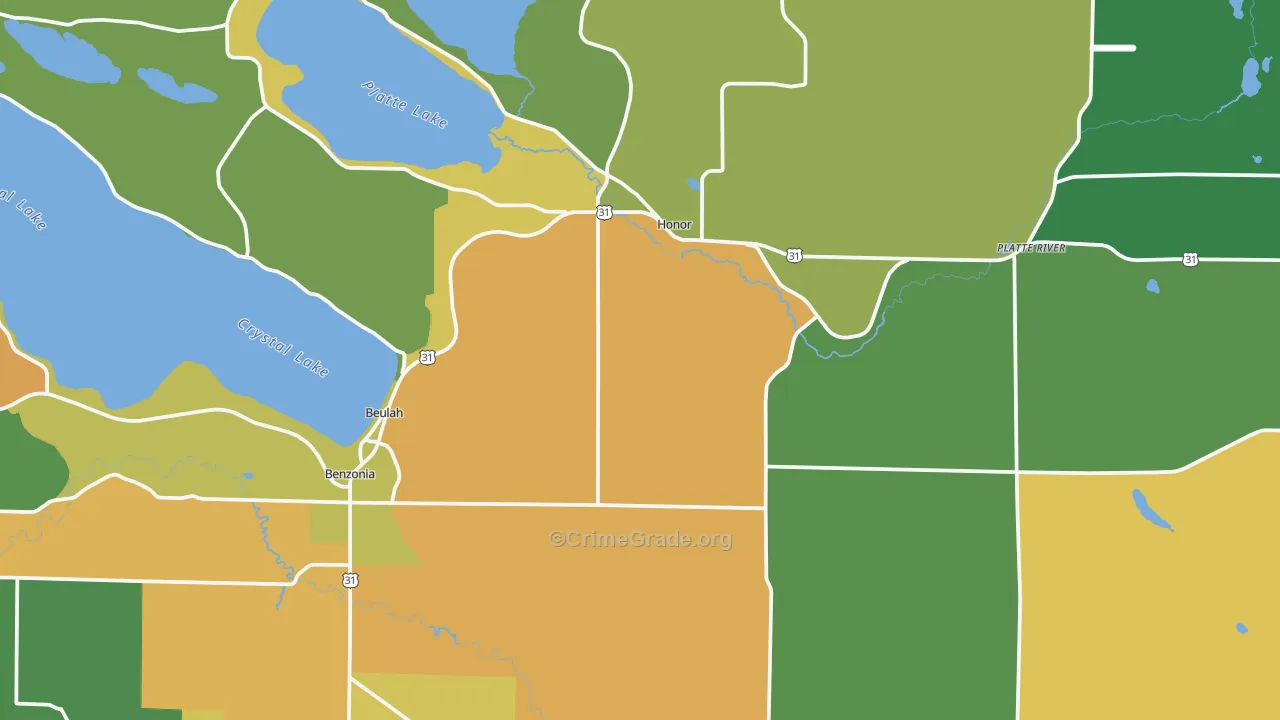Beulah, MI Map of Assault Rates