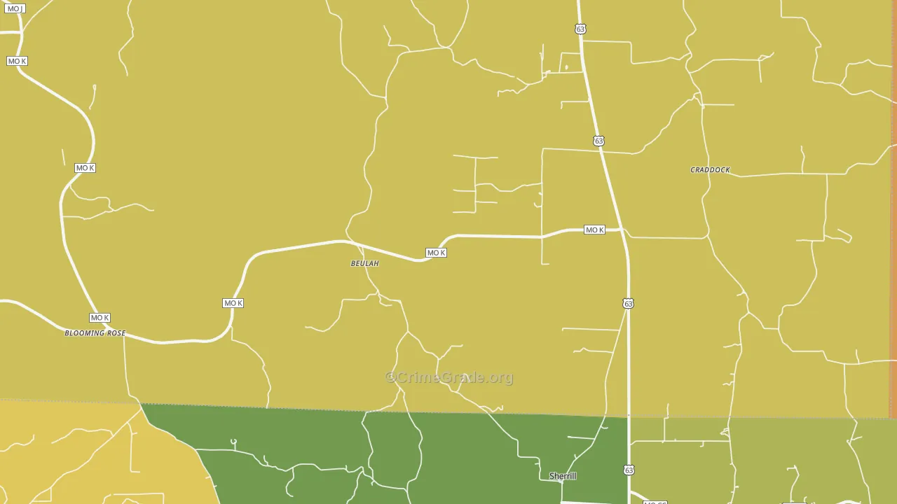 Beulah, MO Map of Assault Rates