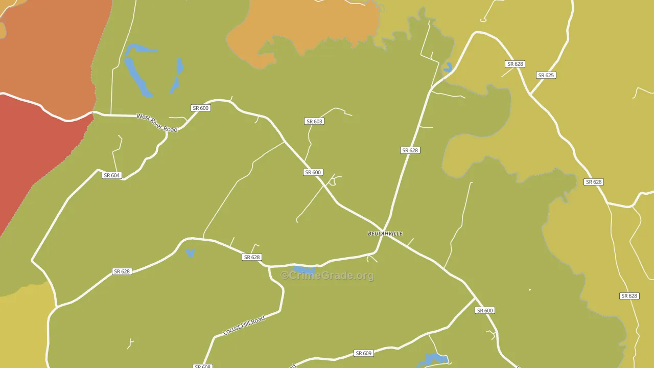 Beulahville, VA Map of Assault Rates
