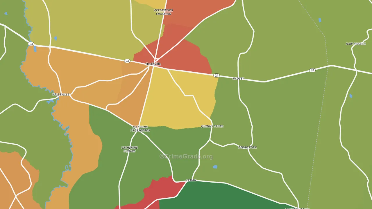 Beulaville, NC Map of Assault Rates