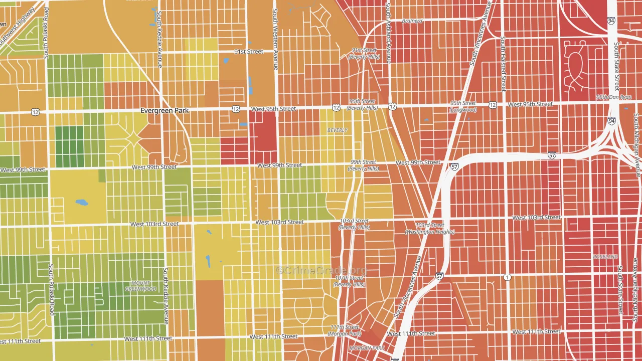Beverly, Chicago, IL Map of Assault Rates