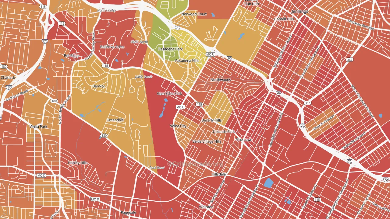 Beverly Hills, MO Map of Assault Rates