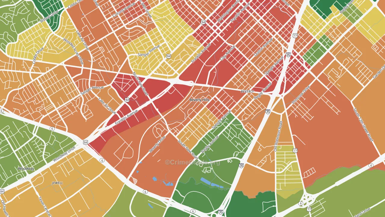 Beverly Hills, TX Map of Assault Rates