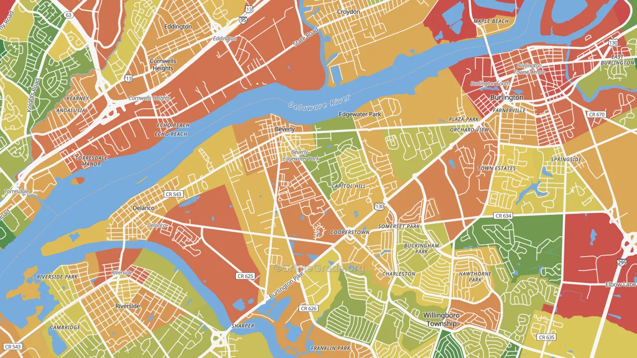 Beverly, NJ Map of Assault Rates