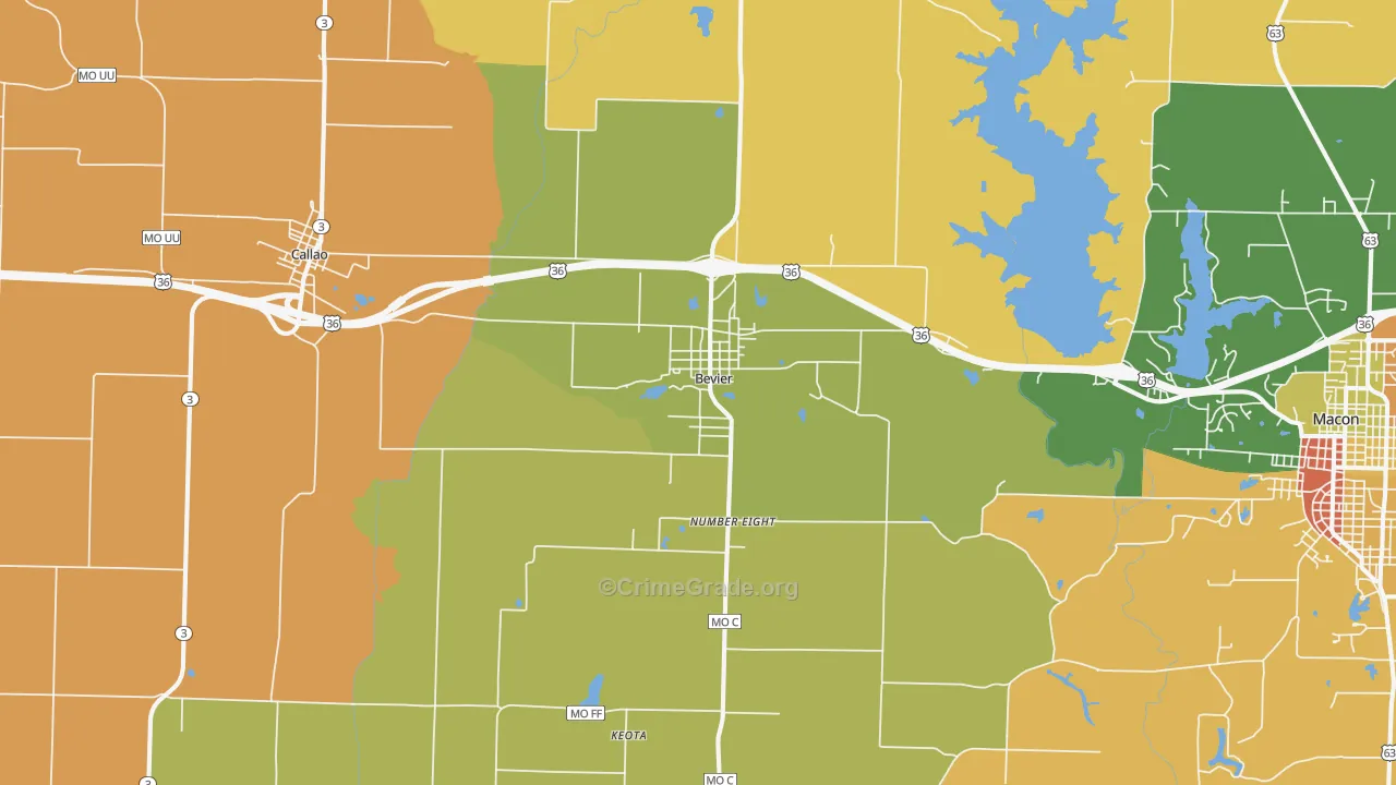 Bevier, MO Map of Assault Rates