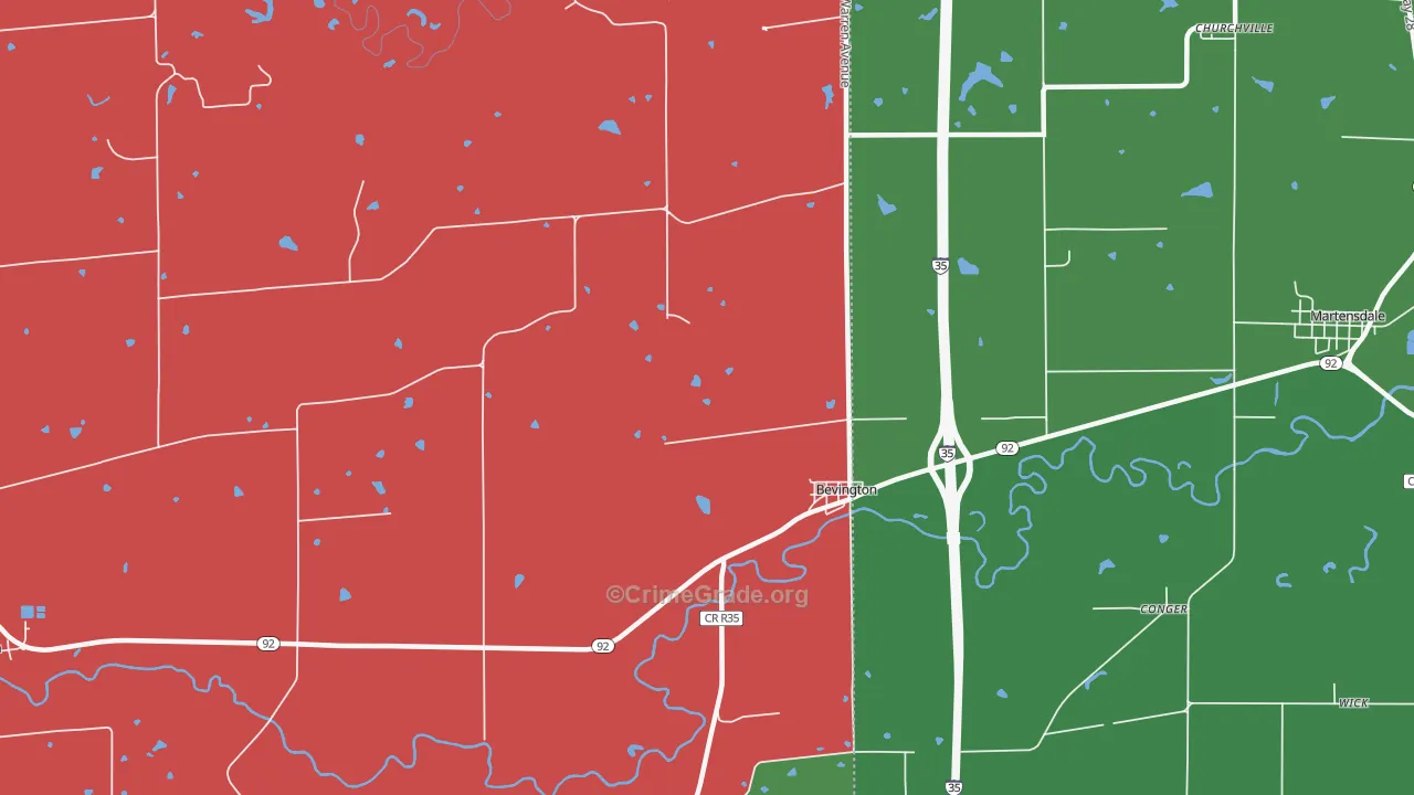 Bevington, IA Map of Assault Rates